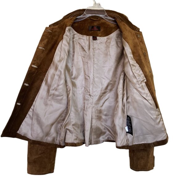 Danier Washable Suede Leather Jacket Button Front Tan Brown Women's Lg - Picture 6 of 8